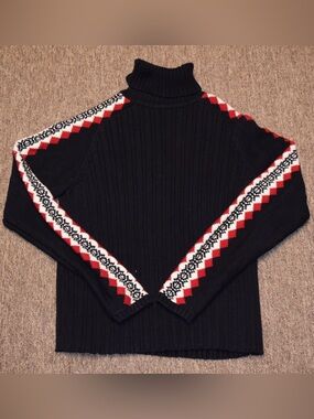 Vintage Marsh Landing Amanda Smith Black Red White Sleeve Turtleneck Size Small